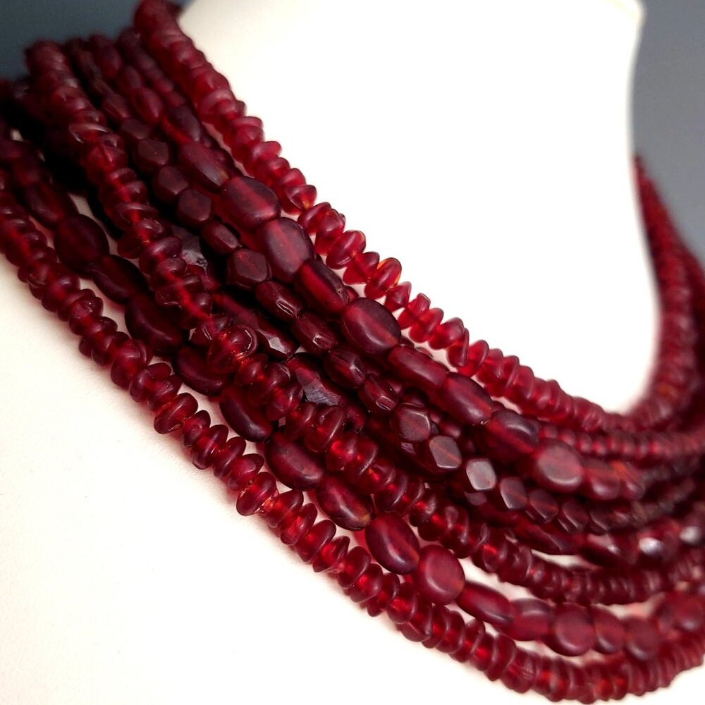 Vintage Multi Strand Layered Various Red Glass Be… - image 4